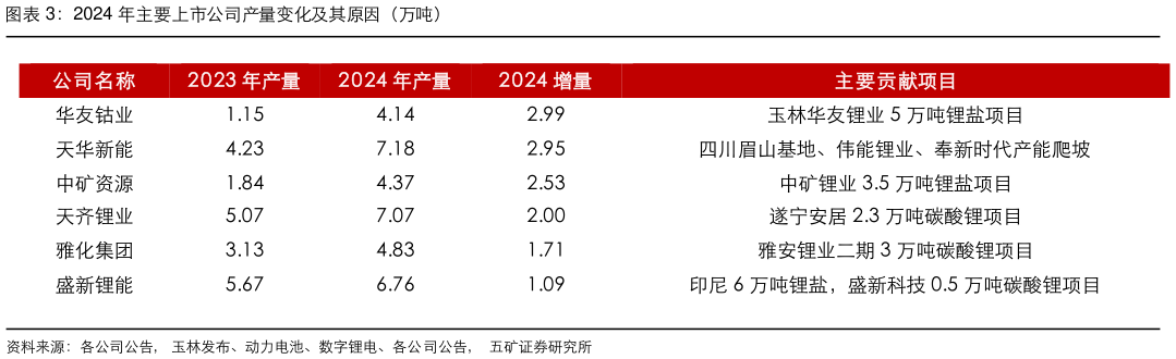 如何了解2024 年主要上市公司产量变化及其原因（万吨）