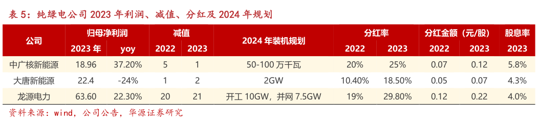 你知道纯绿电公司 2023 年利润、减值、分红及 2024 年规划?