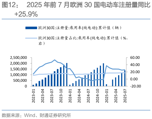 谁知道2025 年前 7 月欧洲 30 国电动车注册量同比