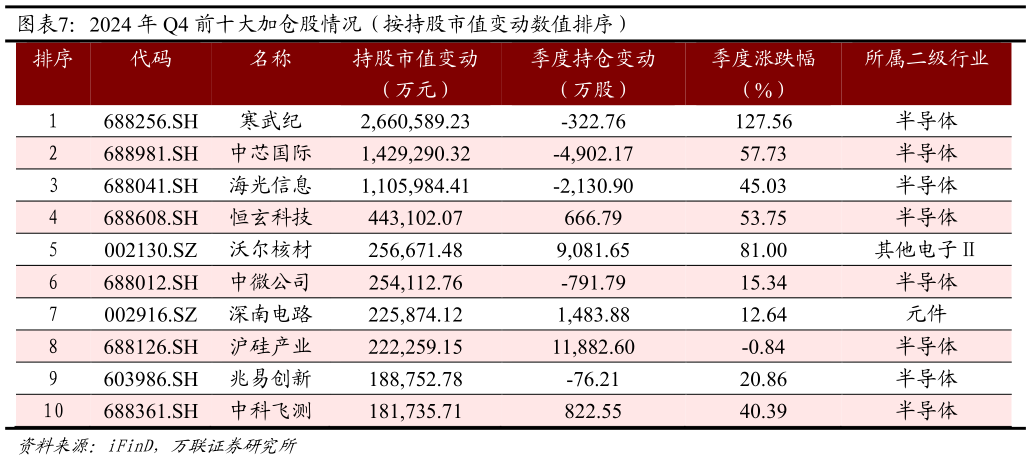 如何看待2024 年 Q4 前十大加仓股情况（按持股市值变动数值排序）?