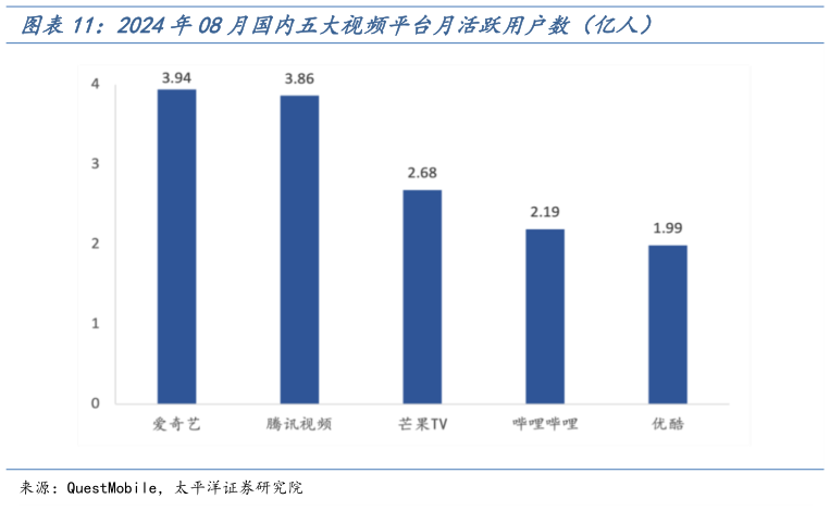 如何了解2024年08月国内五大视频平台月活跃用户数（亿人）?