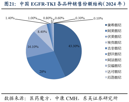 想关注一下中国 EGFR-TKI 各品种销售份额结构（2024 年）