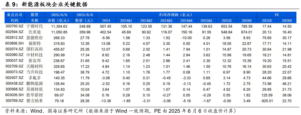 一起讨论下新能源板块企业关键数据