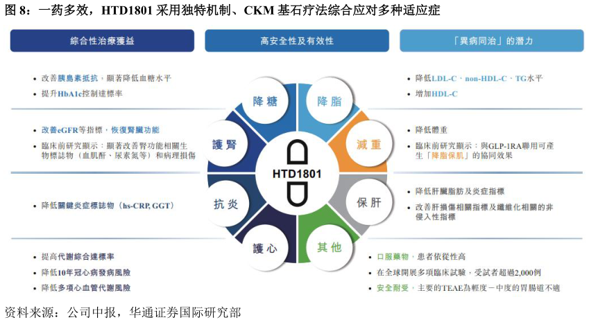 如何看待一药多效，HTD1801 采用独特机制、CKM 基石疗法综合应对多种适应症