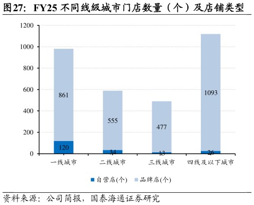 想关注一下FY25 不同线级城市门店数量（个）及店铺类型