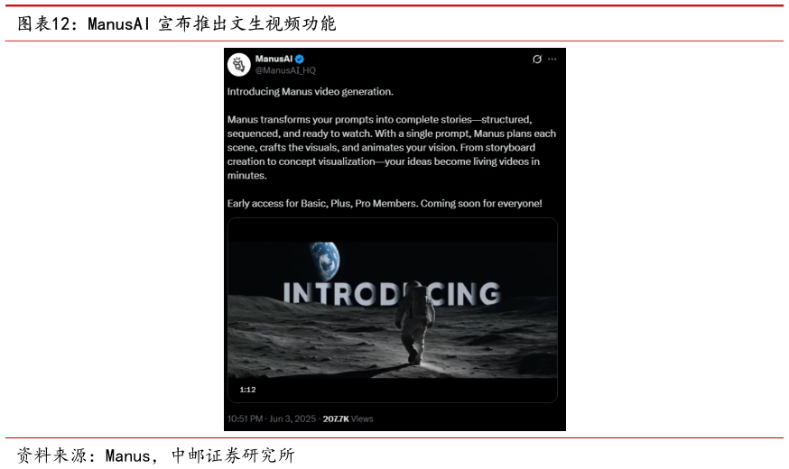 一起讨论下ManusAI 宣布推出文生视频功能