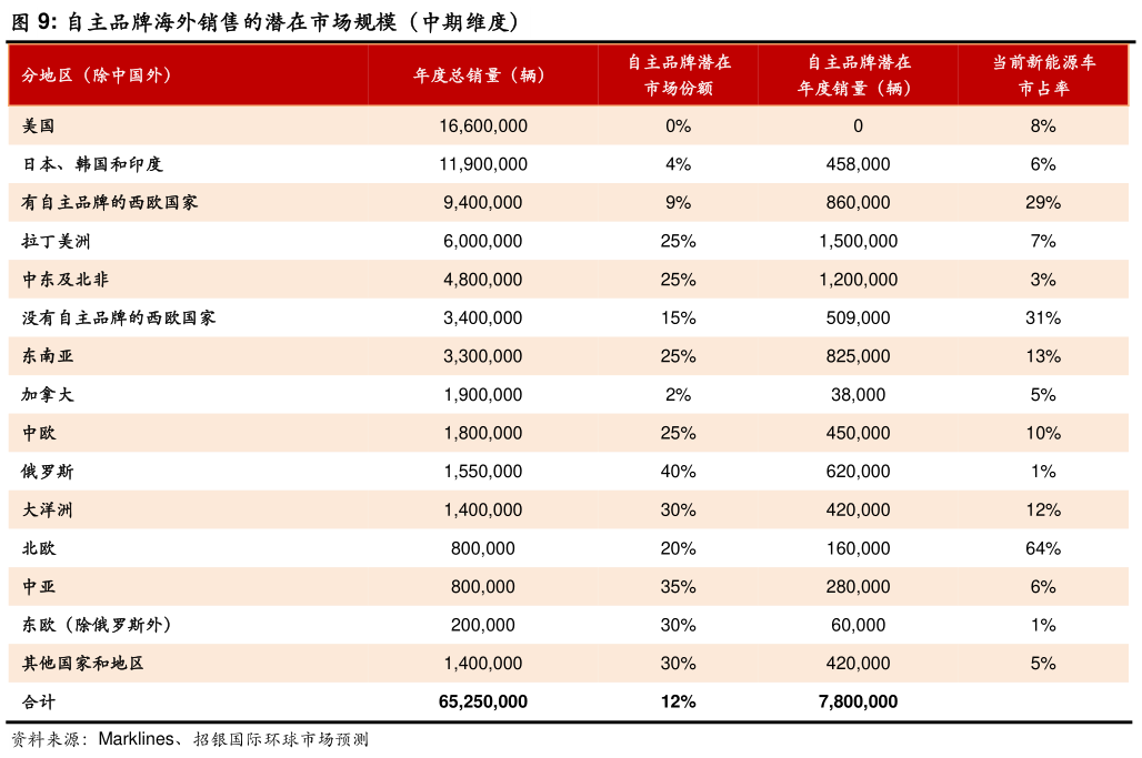 请问一下自主品牌海外销售的潜在市场规模(中期维度)?