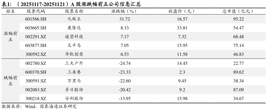 怎样理解（20251117-20251121）A 股涨跌幅前五公司信息汇总