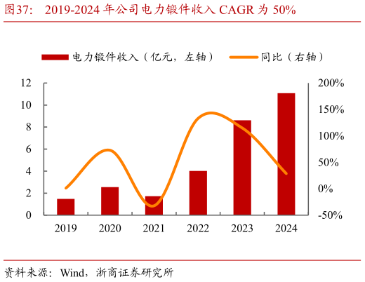 如何解释2019-2024 年公司电力锻件收入 CAGR 为 50%
