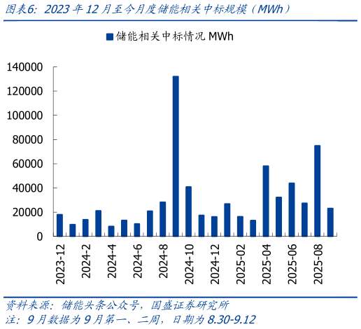 想关注一下2023年12月至今月度储能相关中标规模（MWh）
