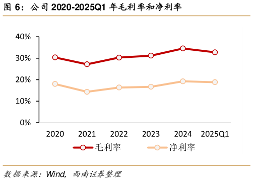 怎样理解公司 2020-2025Q1 年毛利率和净利率?