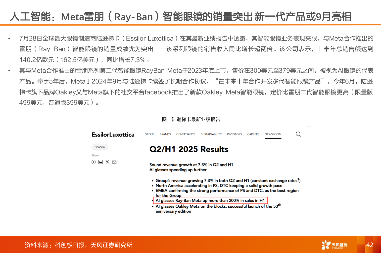 谁知道人工智能:Meta雷朋(Ray-Ban)智能眼镜的销量突出 新一代产品或9月亮相?