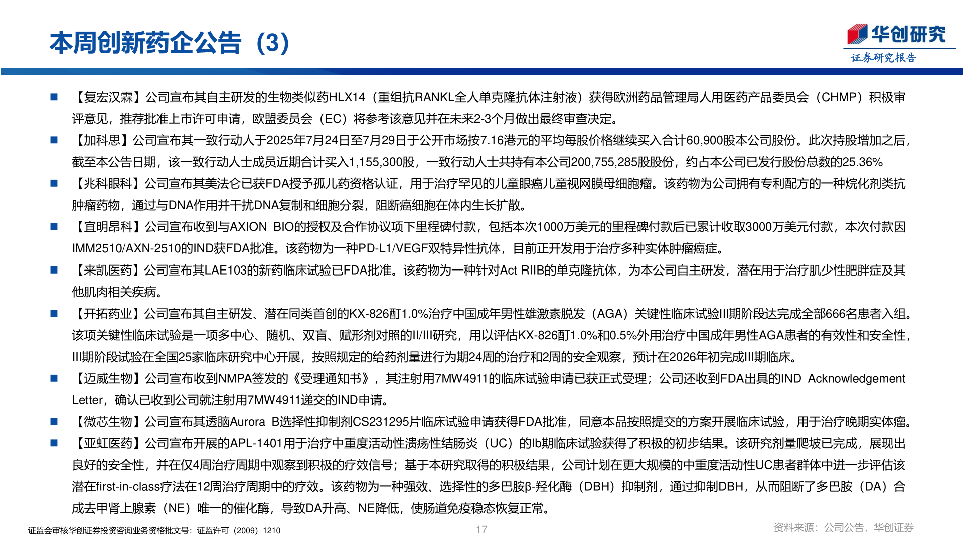 想问下各位网友本周创新药企公告(3)?