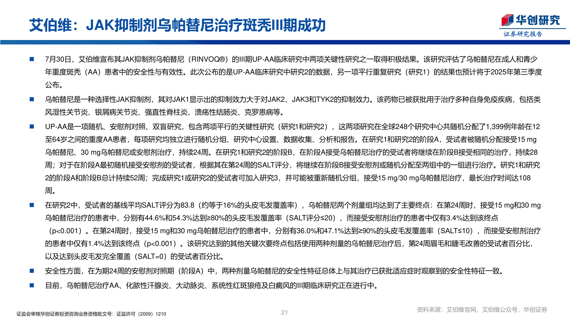 如何才能艾伯维:JAK抑制剂乌帕替尼治疗斑秃III期成功?