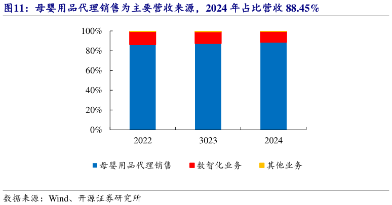 咨询大家母婴用品代理销售为主要营收来源，2024 年占比营收 88.45%