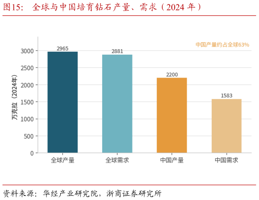 一起讨论下全球与中国培育钻石产量、需求（2024 年）