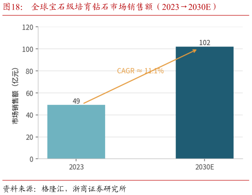 你知道全球宝石级培育钻石市场销售额（20232030E）