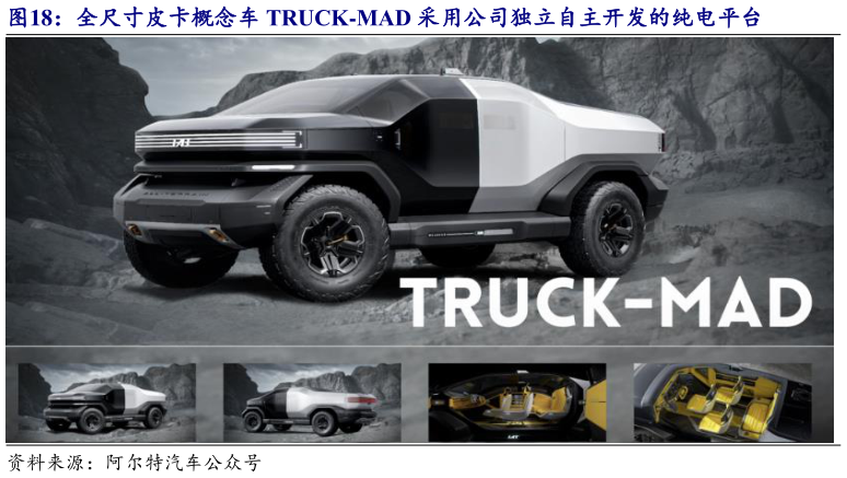 各位网友请教一下全尺寸皮卡概念车 TRUCK-MAD 采用公司独立自主开发的纯电平台