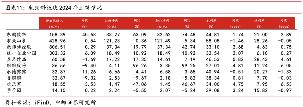 如何才能软饮料板块 2024 年业绩情况