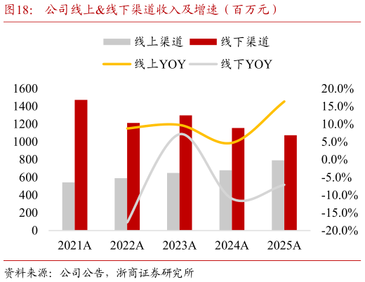 如何解释公司线上线下渠道收入及增速（百万元）?