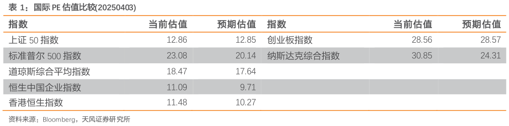 谁知道国际 PE 估值比较20250403