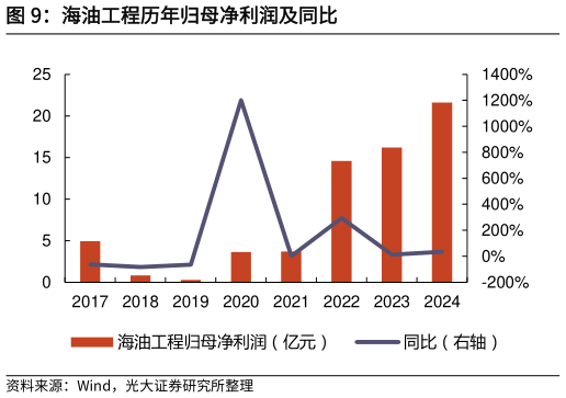 想问下各位网友海油工程历年归母净利润及同比