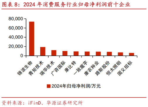 谁能回答2024 年消费服务行业归母净利润前十企业