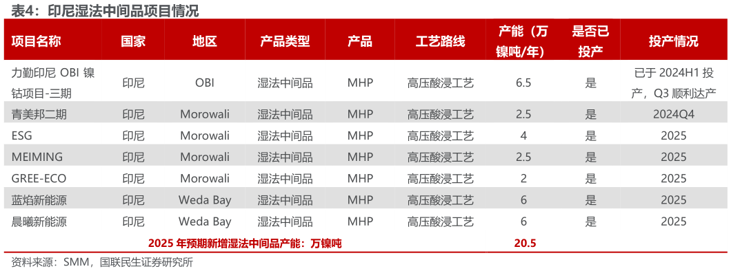 怎样理解印尼湿法中间品项目情况