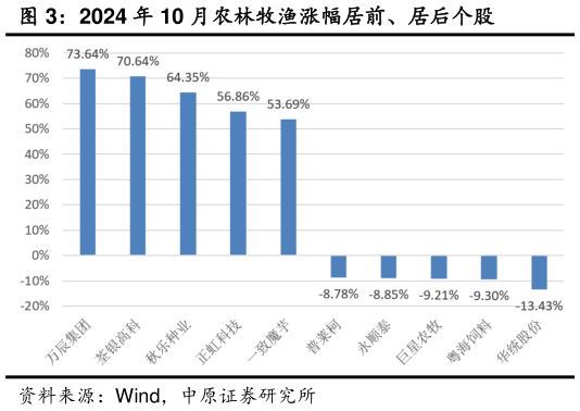 如何解释2024 年 10 月农林牧渔涨幅居前、居后个股?