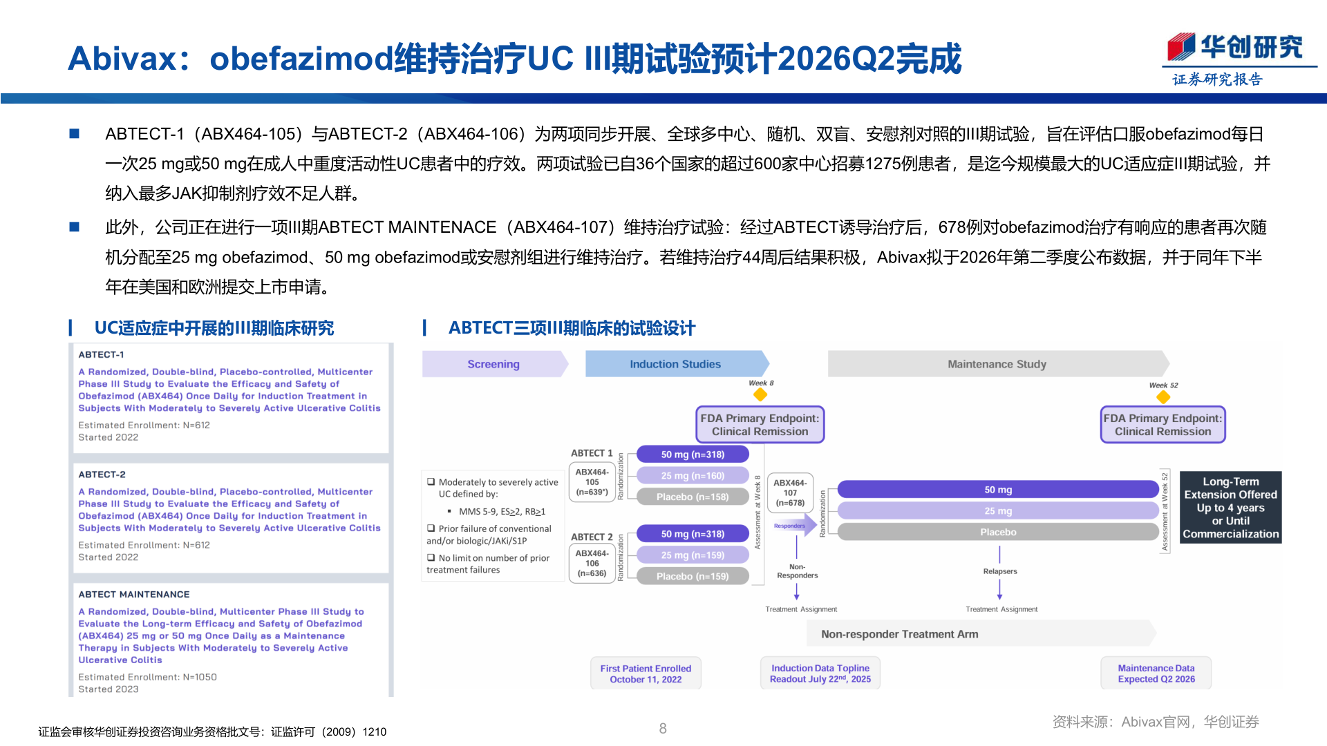 谁能回答Abivax：obefazimod维持治疗UC III期试验预计2026Q2完成