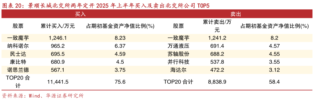 怎样理解景顺长城北交所两年定开 2025 年上半年买入及卖出北交所公司 TOP5