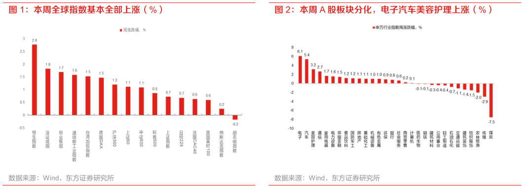 谁知道本周 A 股板块分化,电子汽车美容护理上涨(%)?