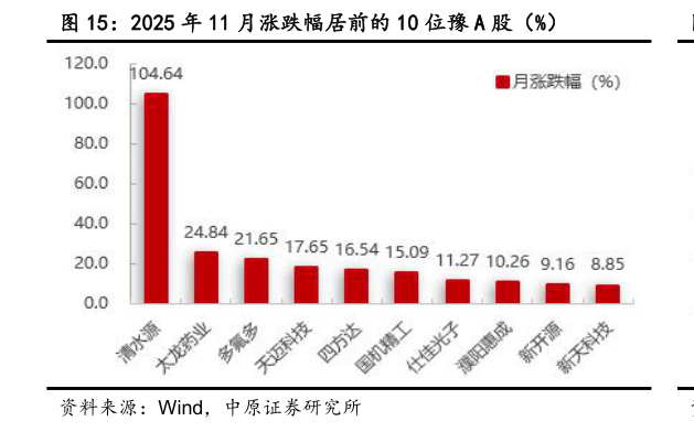 如何看待2025 年 11 月涨跌幅居前的 10 位豫 A 股（%）