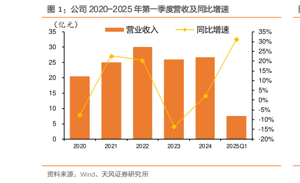 谁能回答公司 2020-2025 年第一季度营收及同比增速