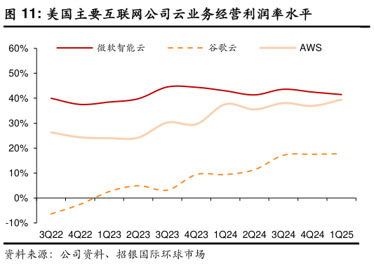 我想了解一下美国主要互联网公司云业务经营利润率水平