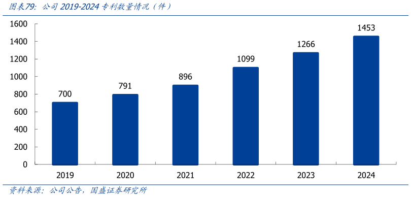 一起讨论下公司2019-2024专利数量情况（件）