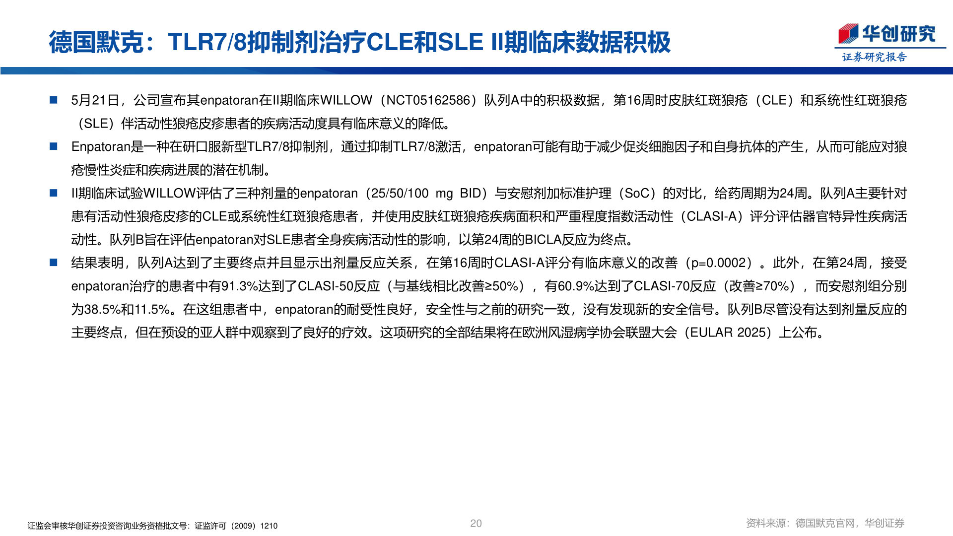 请问一下德国默克：TLR7/8抑制剂治疗CLE和SLE II期临床数据积极