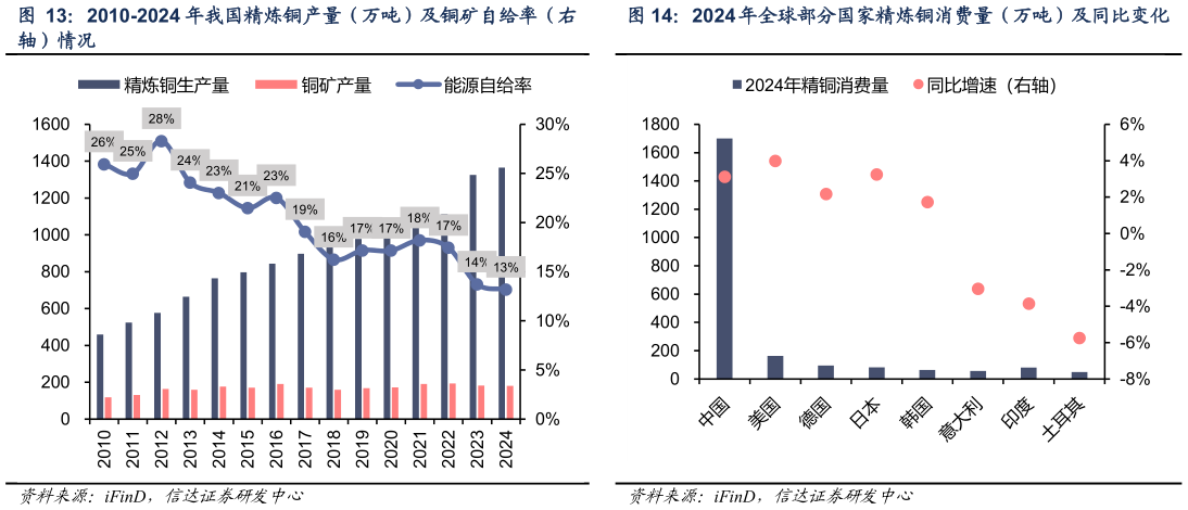 如何看待2024 年全球部分国家精炼铜消费量（万吨）及同比变化?