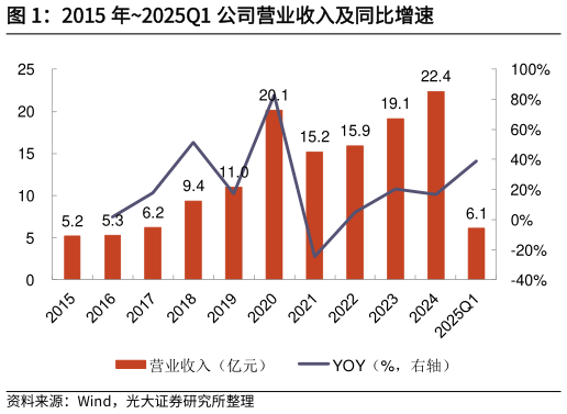 我想了解一下2015 年2025Q1 公司营业收入及同比增速?