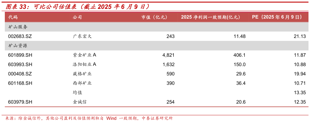 想关注一下可比公司估值表（截止2025 年6 月9 日）