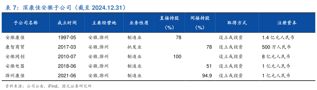 谁知道深康佳安徽子公司（截至 2024.12.31）?