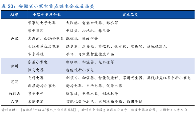 我想了解一下安徽省小家电重点链主企业及品类?