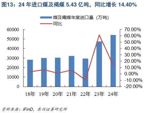 如何解释24 年进口煤及褐煤 5.43 亿吨，同比增长 14.40%