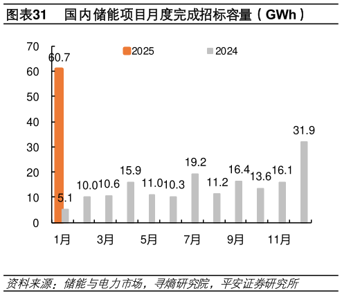 谁知道国内储能项目月度完成招标容量（GWh）?