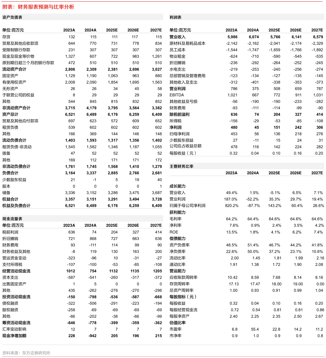 我想了解一下附表：财务报表预测与比率分析