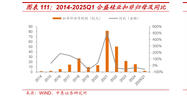 如何了解2014-2025Q1 合盛硅业扣非归母及同比