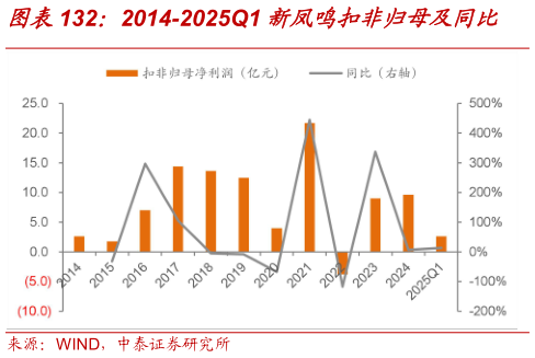 怎样理解2014-2025Q1 新凤鸣扣非归母及同比