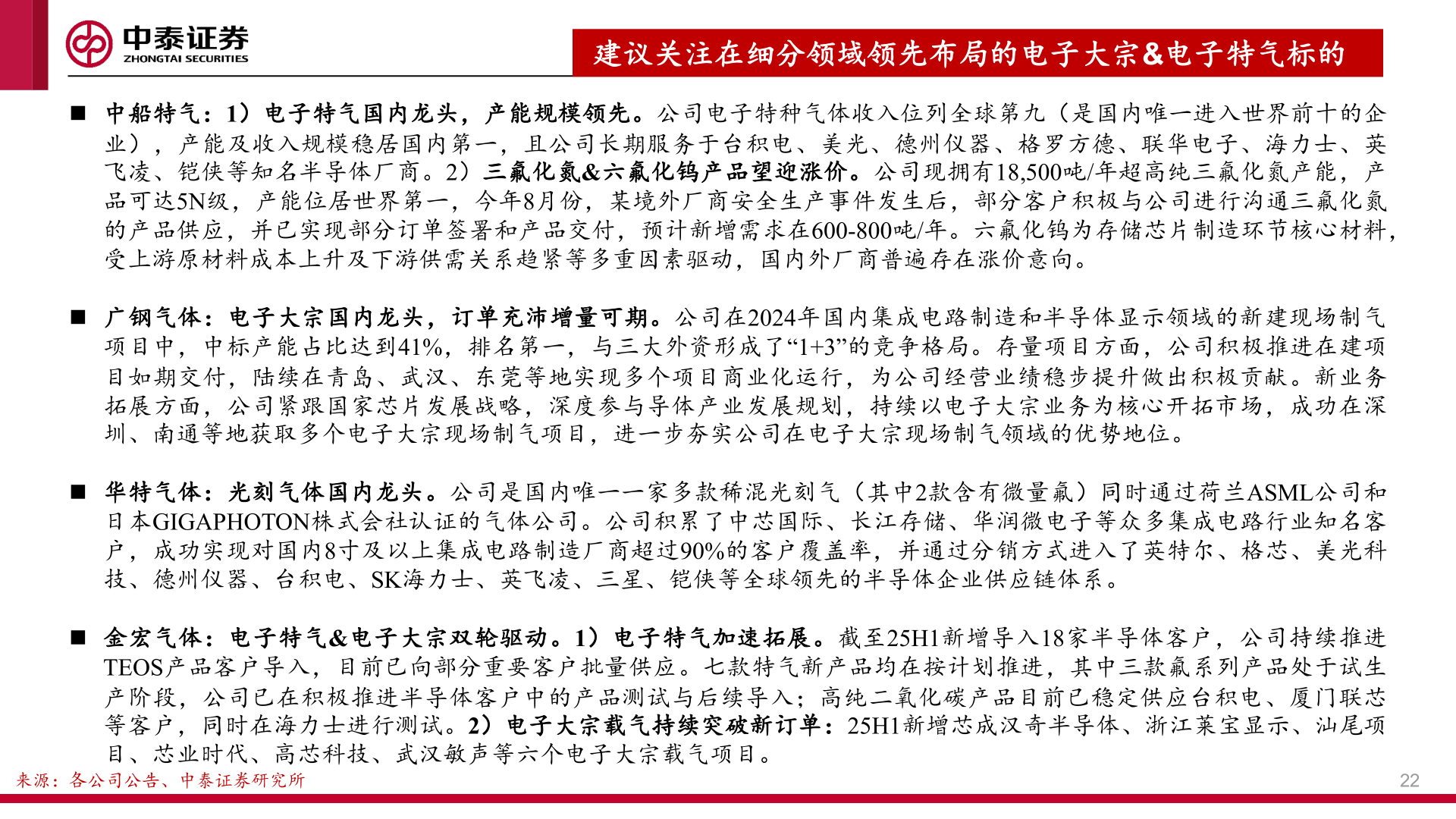 咨询大家建议关注在细分领域领先布局的电子大宗&电子特气标的