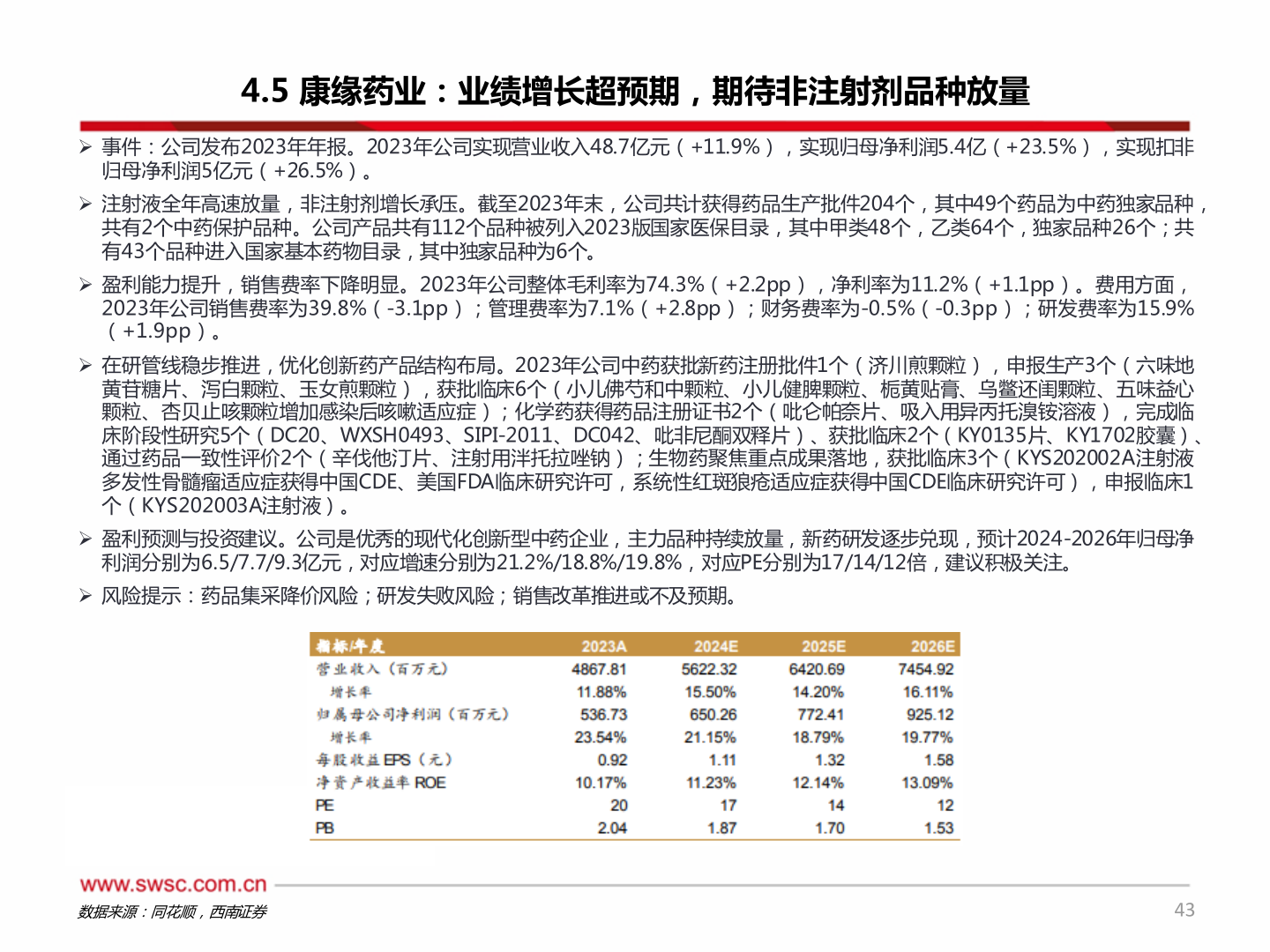 如何看待4.5 康缘药业:业绩增长超预期,期待非注射剂品种放量?