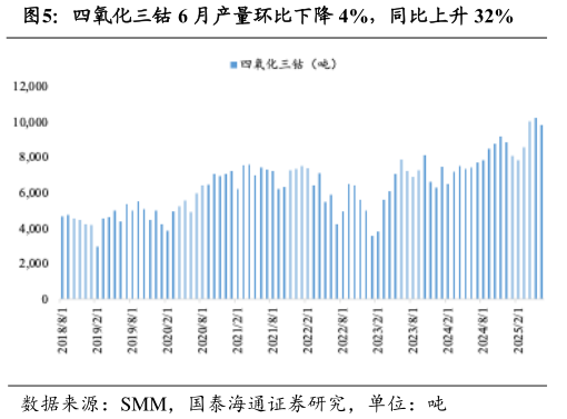 怎样理解四氧化三钴 6 月产量环比下降 4%，同比上升 32%